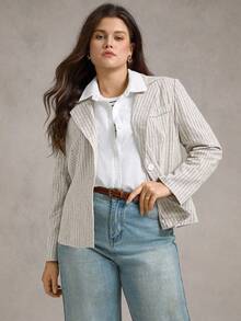 Zelara Blazer casual a righe e collo a bavero con maniche lunghe, da donna taglia comoda, stile vintage per scuola e lavoro, adatto per insegnanti e donne d'affari casual, blazer a righe per curvy, da indossare in autunno/inverno, per uscire - Multicolore - Visualizzare 4