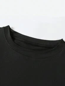 EMERY ROSE Halloween Skull Print Round-Neck T-Shirt, Spring And Summer Casual Short-Sleeved Top - Black - View 4