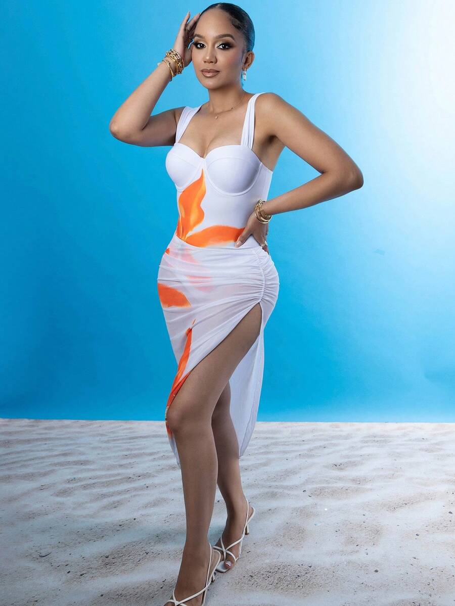 Melissa Matos 2022 女式花卉印花连体泳衣,海滩度假夏季 - 彩色 - 查看 1