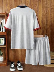 Manfinity VCAY Bộ 2 áo thun polo ngắn và quần short nam, trang phục thể thao thường ngày thời trang mùa hè - Nhiều màu - Xem 2