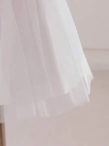 Glamorique Kids 女童天鹅绒斜肩3D花卉上衣和网眼裙两件套，适合节日、派对、活动 - 粉色 - 查看 5