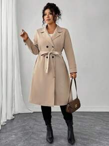 Elenzga Áo gió thời trang thanh lịch thường ngày cỡ lớn cho nữ - Màu Khaki - Xem 3