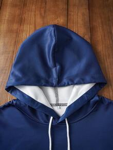 Manfinity NXTstreet 男士休闲字母图案印花针织修身套头连帽衫，带抽绳，男士新颖连帽衫，海军蓝连帽衫，男士自由图案连帽衫，男士蓝色图案连帽衫，适合男士，秋季，冬季 - 藍色 - 查看 6