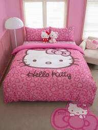HELLO KITTY AND FRIENDS | SHEIN 3pc Kitty Cartoon & Heart Bow Print Bedroom Bedding Duvet Cover Set,Suitable For Single Bed/Double Bed/Queen Bed/King Bed, Dormitory/Home