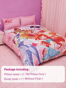 The Winx X SHEIN 3 件套女孩风格羽绒被套，柔软舒适，适合所有季节 - 彩色 - 查看 10
