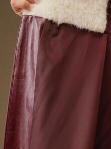 Anewsta Elegant High-Waisted Faux Fur Long Coat, Suitable For Autumn, Fall, Winter, Going Out, Elegant, Formal, Party, Chic, New Year, Christmas, Graduation, Wedding, Burgundy