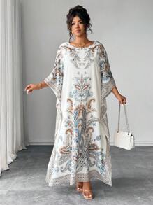 Elenzga Đầm dự tiệc & đi chơi in họa tiết tay cánh dơi cỡ lớn cổ tròn - Nhiều màu - Xem 8