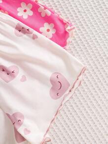 SHEIN 4pcs Young Girl Cute Rabbit Print Camisole And Shorts Knit Homewear Set, Summer - Baby Pink - View 3