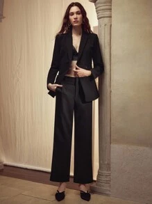MOTF Classy FOLD PLEATED SLANT POCKET SUIT PANTS - Black - View 1