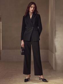 MOTF Classy FOLD PLEATED SLANT POCKET SUIT PANTS - Black - View 3
