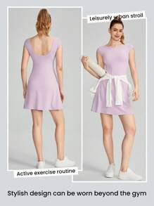 GLOWMODE FeatherFit™-Air U-Back Peekaboo Dress With Built-In Shorts Pocket Anti-Slip Light Support Yoga Studio Gym Daily Quick Dry Moisture Wicking