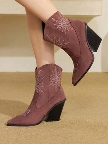 Styleloop Women's Mid-Calf Boots, Woven Texture, Bohemian Style, Suitable For Vacation, Summer, Western, Music Festival Outfits - Coffee Brown - View 2