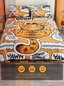 GARFIELD | SHEIN 3pc Cartoon Cat & Letter Print Bedding Set,Suitable For Single Bed/Double Bed/Queen Bed/King Bed, Dormitory/Home - Multicolor - View 9
