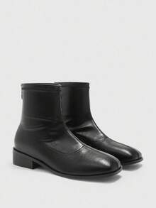 CUCCOO BIZCHIC Nuevas botas de tobillo de tacón bajo con punta cuadrada, ajuste ceñido y elástico, con cremallera trasera. Botines cómodos y versátiles para mujeres. - Negro - Ver 6