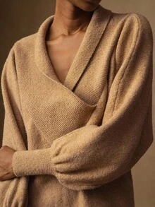 Lyxana Women's Solid Color Wrap Around Elegant Long Sleeve Sweater Dress Fall Winter Cloth For Women - Khaki - View 3