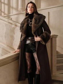 Anewsta Savoree Women's Elegant Collar Long Overcoat, Autumn/Winter - Brown - View 5