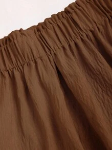 Sweetra Women's 2pcs Solid Brown Minimalist Daily Twist Front Tube Top And Shorts Set, Fitted - Mocha Brown - View 3