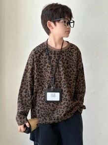 DAZY 宽松版型男童豹纹圆领T恤，休闲，秋季