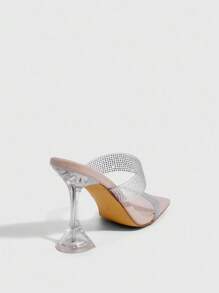 CUCCOO SZL Women's Transparent TPU Rhinestone Strap Sexy Fashion Square Toe Glass Cup Heel Nightclub Elegant High Heel Sandals - Apricot - View 11
