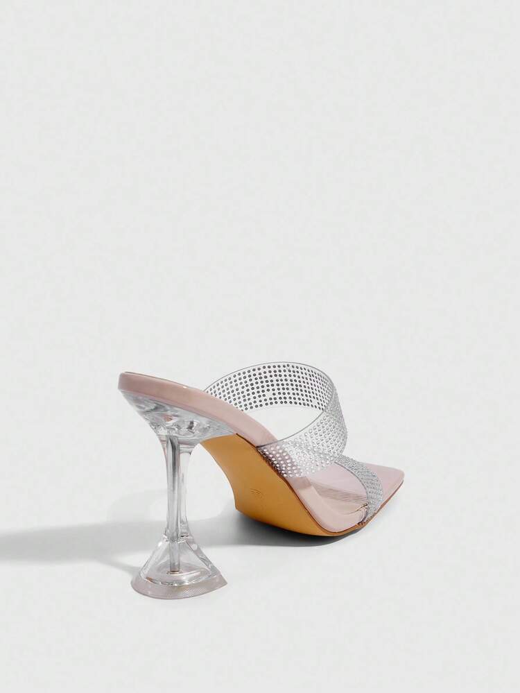 CUCCOO SZL Women's Transparent TPU Rhinestone Strap Sexy Fashion Square Toe Glass Cup Heel Nightclub Elegant High Heel Sandals