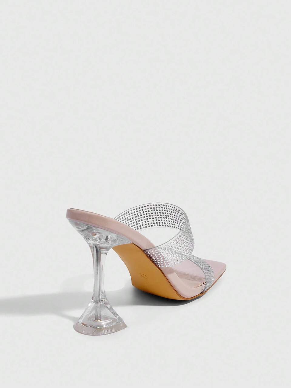 CUCCOO SZL Women's Transparent TPU Rhinestone Strap Sexy Fashion Square Toe Glass Cup Heel Nightclub Elegant High Heel Sandals