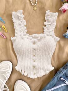 Soleia 女士浪漫休闲度假荷叶边单排扣针织吊带背心，外出上衣