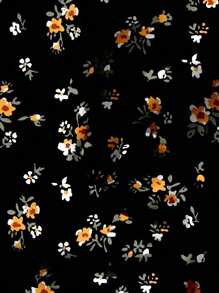 EMERY ROSE Blusa holgada con cuello en V, dobladillo con volantes y estampado floral negro, adecuada para el verano, tallas grandes para mujeres