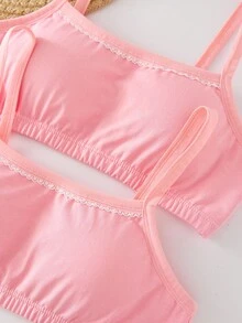2pcs/Set Girls Cute Sweet Style Light Pink Crescent Lace Trim Bow Decor Padded Camisole Bras For Teen Tween Girl Winter Basics Fall - Multicolor - View 8