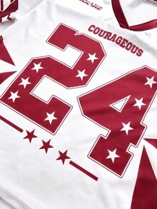 SHEIN Explorewe Teenager Mädchen Outfit mit Zahlen-Muster V-Ausschnitt Kurzarm T-Shirt und Hose, Lässig