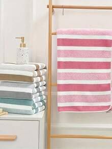 SHEIN 1 Buah Handuk Serat Super Bermotif Garis-garis, Handuk Mandi, Handuk Persegi Panjang, Handuk Pantai, Dekorasi Kamar Mandi Rumah, Perlengkapan Kembali ke Sekolah, Salon Kecantikan, Kamar Mandi Rumah - Grey - View 7