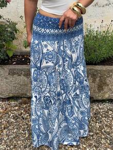 Jeta Ari Women's Bohemian Printed Skirt, Casual Daily Vacation Wear, Spring/Summer - Blue - View 5