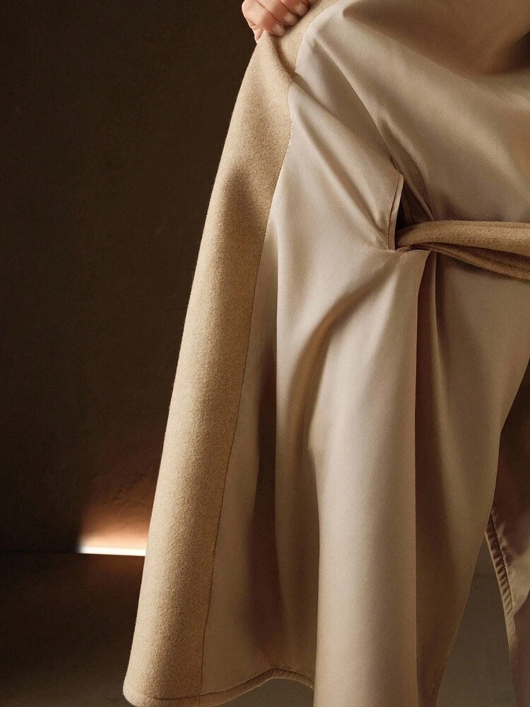 Nuevo abrigo capa francesa con cuello oversize para mujer, talla pequeña, para otoño/invierno, abrigo suelto con cinturón desmontable