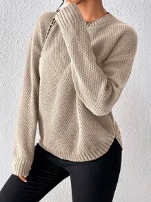 EMERY ROSE 休闲百搭纯色圆领毛衣 - 駝色 - 查看 3