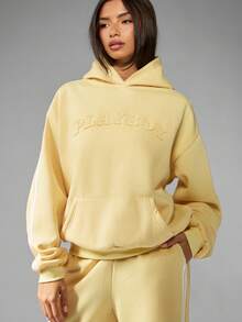 Missguided x Playboy Oversized Long Sleeve Hoodie With Centre Pocket Pullover Sweatshirt For Casual Streetwear Winter Comfort - Yellow - View 5