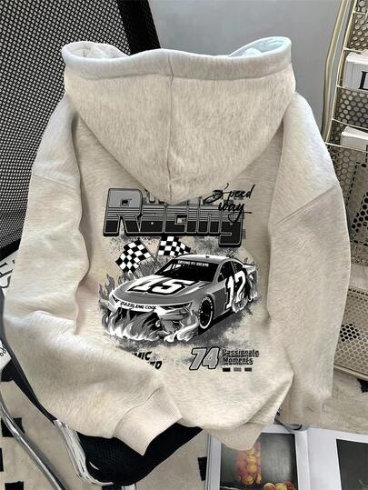SHEIN Women's Casual Car Print Drop Shoulder Hoodie, Autumn/Winter Fall Cloth For Women