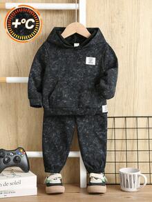 SHEIN 2pcs Kids Boy Back-To-School 2 Pieces Set,Comfortable Patch Hoodie Loose Sweatshirt & Drawstring Pants Knit Outfit,Suitable For School,Autumn,Everyday - Multicolor - View 3