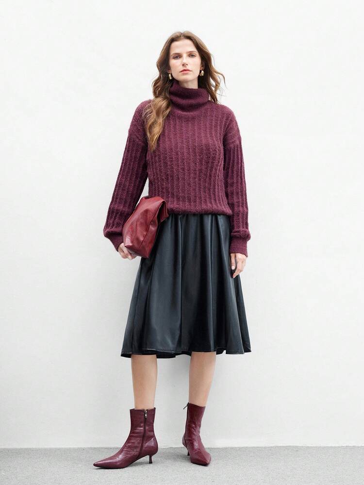 CUCCOO BIZCHIC Botas de tobillo de tacón bajo con estilo británico de moda, botas Chelsea de tacón fino y puntiagudo, versátil color vino tinto para Navidad