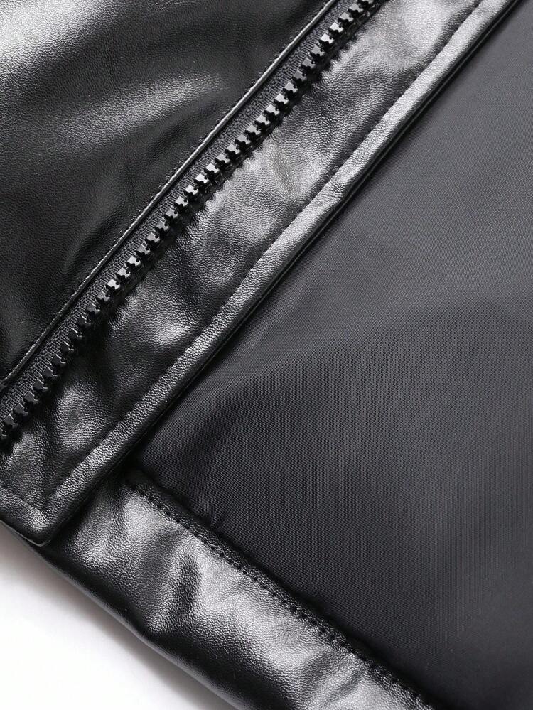 Teen Boys Padded Coat, Fall Leather Jacket