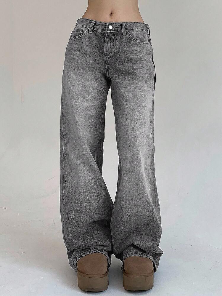 Women's Pocket Loose Wide Leg Casual Versatile Jeans