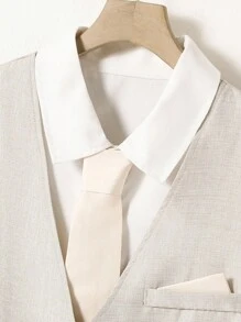 SHEIN 2 件套青少年男孩绅士风格服装，纯色撞色胸袋修身背心 + 优雅长裤，适合生日、婚礼、婚礼嘉宾、花童、戒童的正式服装 - 杏色 - 查看 3