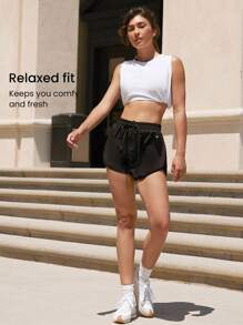 GLOWMODE 3.5" Drawstring Waist Tulip Shorts Cycling Running Gym Workout Drawstring Shorts - Black - View 5