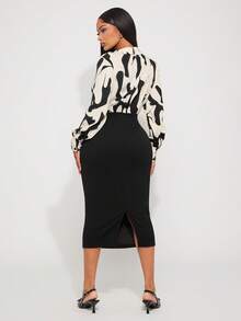 Radiana Women's Elegant Black & White Striped Long Sleeve Bodycon Dress, Fashion Business Commuter Dress For Work, Party, Gathering Shirt Dress Midi Dress Business Casual Dress Hip Skirt