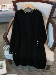 GlowEve CURVE 大码串珠缀饰长袖开衫 - 黑色 - 查看 2