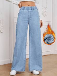 EMERY ROSE بنطلون جينز نسائي فضفاض عريض الساق ذو خ...