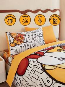 GARFIELD | SHEIN 3-teiliges Bettwäsche-Set mit Cartoon-Muster (Bettdeckenbezug + Kissenbezug), weiches und bequemes Material, passend für verschiedene Bettgrößen, süße Katzen- und Hunde-Muster