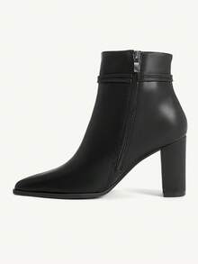 CUCCOO CHICEST 女士优雅尖头流苏蝴蝶结装饰方跟中跟靴，仿皮材质，百搭，适合工作、休闲、万圣节、圣诞节、感恩节 - 黑色 - 查看 10