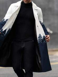 Manfinity Homme Men's Simple Fashionable Casual Overcoat, Everyday Wear, Men Long Coat, Men Outerwear, Double Breasted Coat, For Fall Winter - Navy Blue - View 7