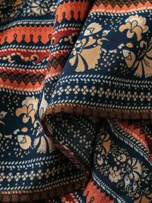 SHEIN LUNE 大码波西米亚风花卉印花不对称下摆半身裙