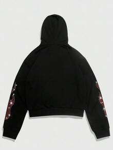 ROMWE MEN Street Life Men's Sparkling Diamond Print Sweatshirt, Loose Cropped Style , Fall - Black - View 3