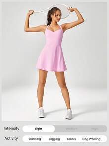 GLOWMODE FeatherFit™-Air 游戏套装 A 字形内置露肩短款打结口袋吊带连衣裙低冲击日常夏季 - 泡泡糖粉 - 查看 7